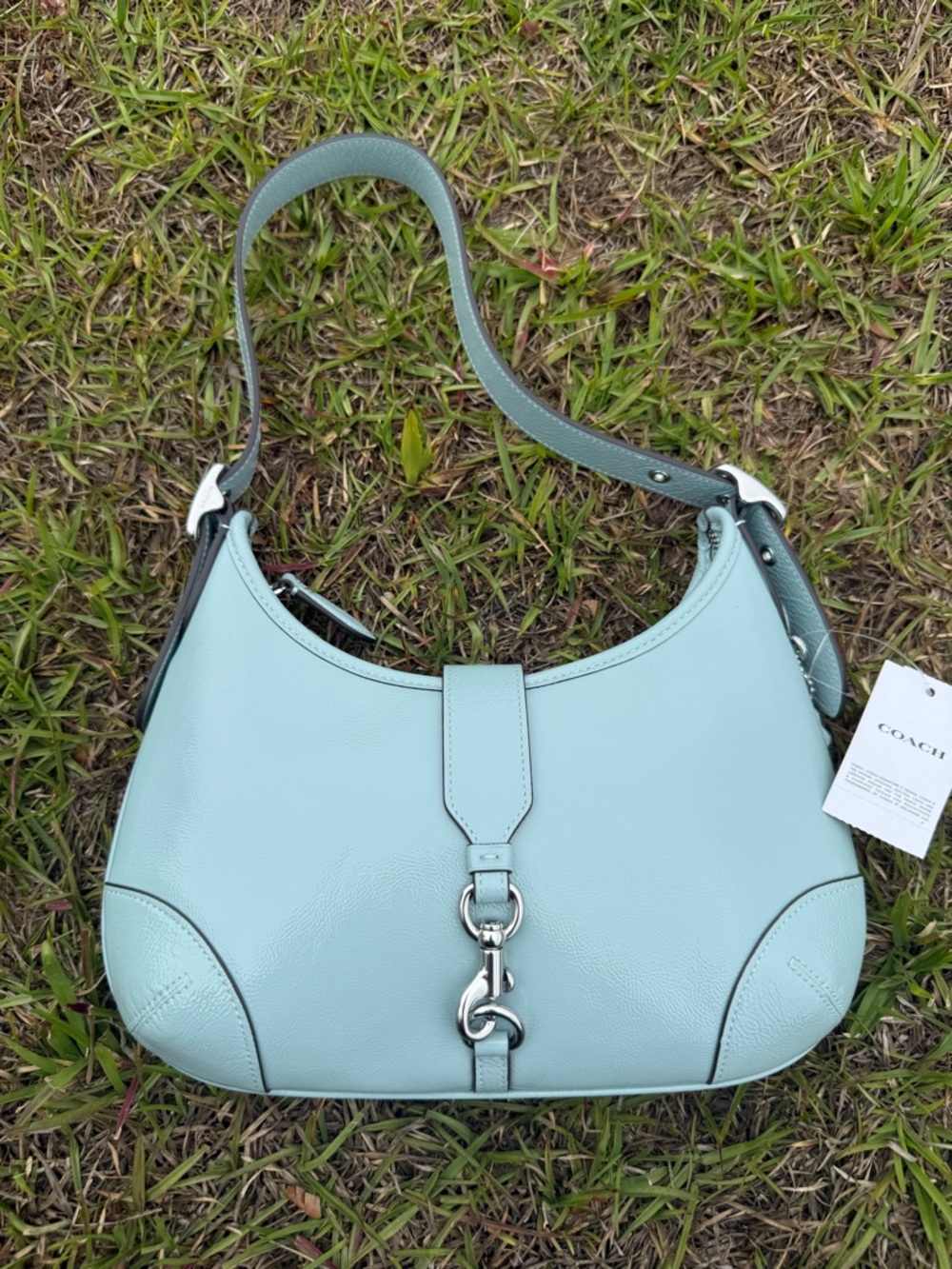 Coach Soho Shoulder Bag Light Blue Pebbled Leather Y2K Mini Hobo Purse